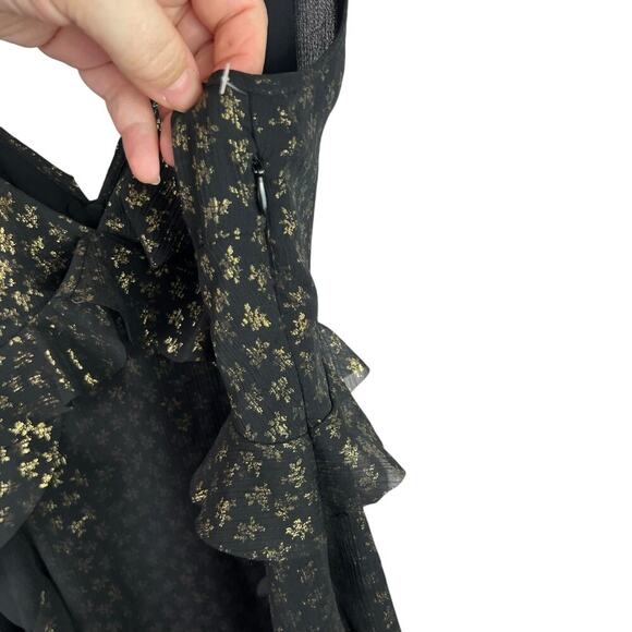 All Saints Derrell Black & Gold Ruffle Dress - Picture 9 of 15